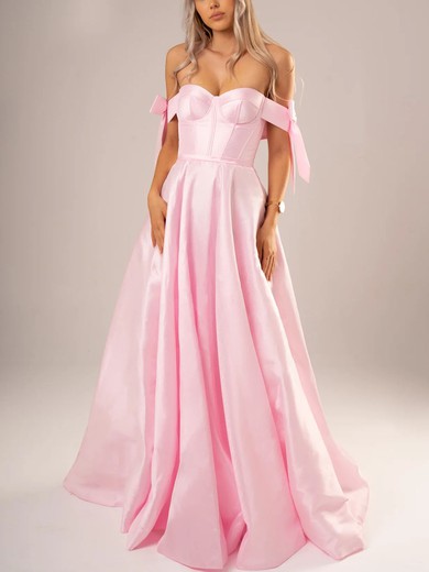 Ball Gown Off-the-shoulder Satin Sweep Train Bow Prom Dresses #UKM020116683