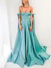 Ball Gown Off-the-shoulder Satin Sweep Train Bow Prom Dresses #UKM020116705