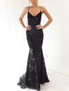 Trumpet/Mermaid V-neck Tulle Sweep Train Prom Dresses With Sequins #UKM020116715
