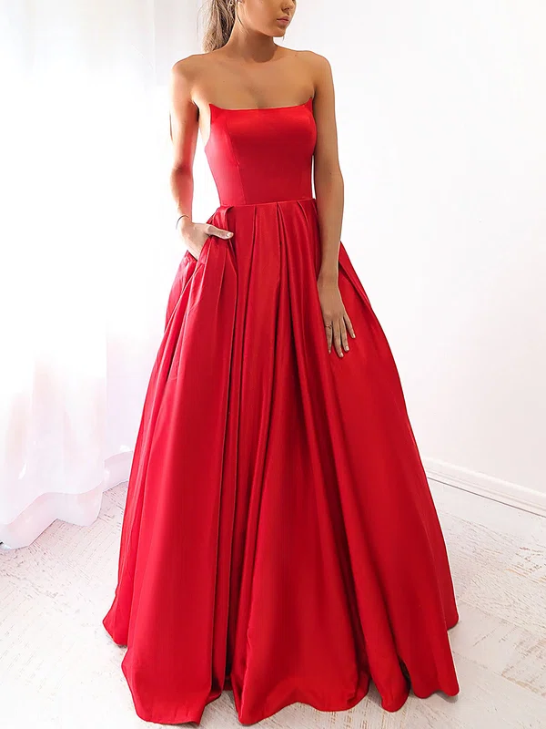 Ball Gown/Princess Floor-length Straight Satin Pockets Prom Dresses #UKM020116731