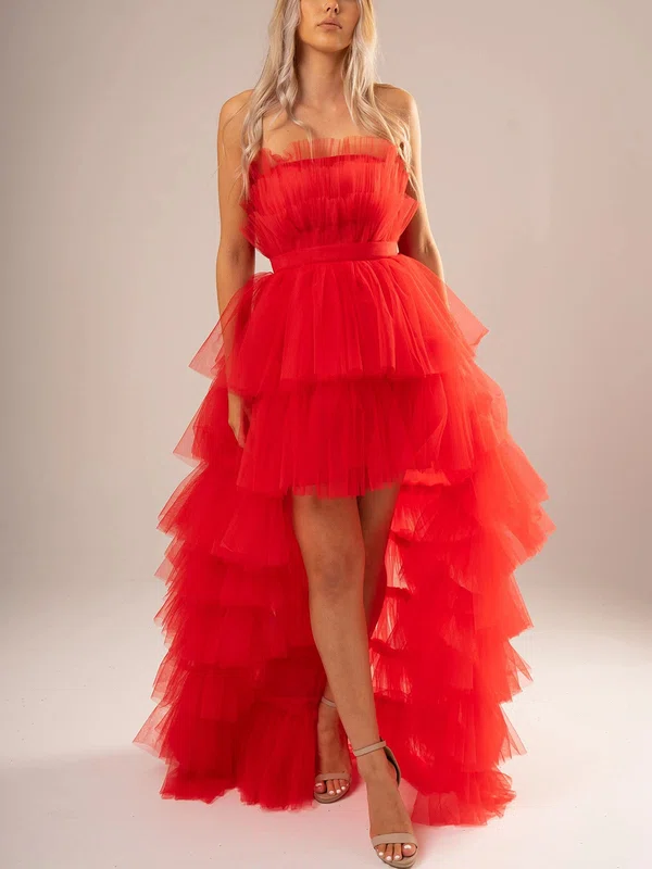 Ball Gown/Princess Asymmetrical Straight Tulle Tiered Prom Dresses #UKM020116734