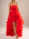 Ball Gown/Princess Asymmetrical Straight Tulle Tiered Prom Dresses #UKM020116734