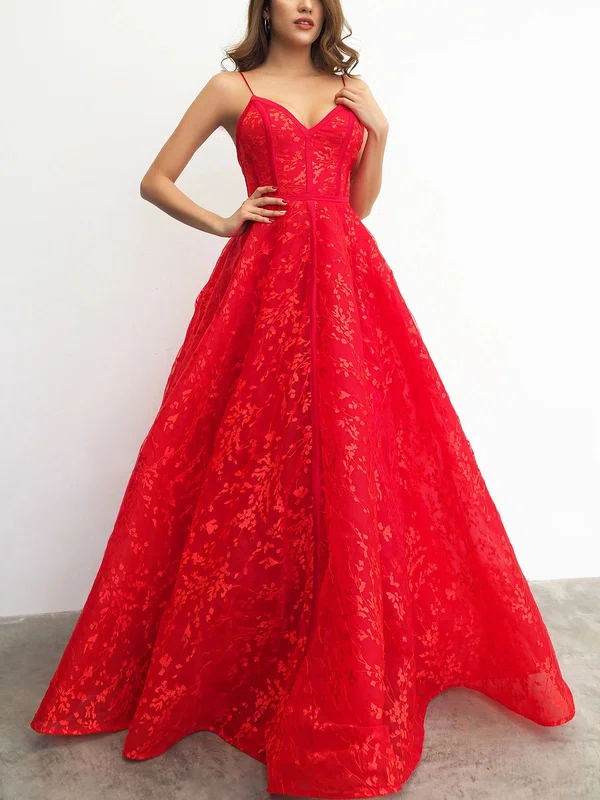 Ball Gown V-neck Lace Floor-length Prom Dresses #UKM020116745