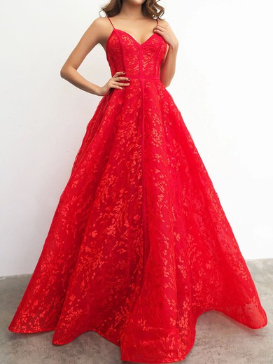 Ball Gown V-neck Lace Floor-length Prom Dresses #UKM020116745