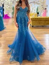 Mermaid V-neck Tulle Corset Prom Dresses With Beading #UKM020116752
