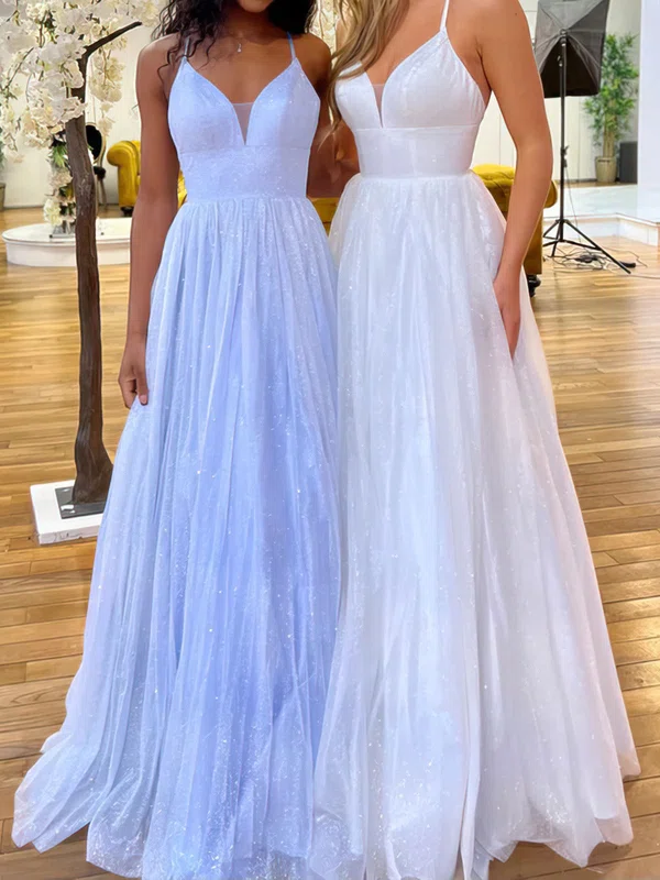 Ball Gown V-neck Tulle Prom Dresses With Ruched #UKM020116764