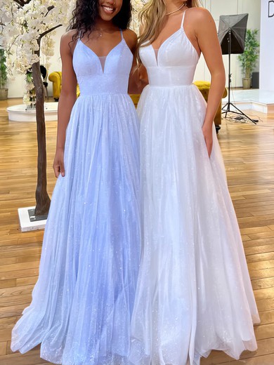 Ball Gown V-neck Glitter Floor-length Prom Dresses #UKM020116764