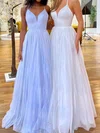 Ball Gown V-neck Tulle Prom Dresses With Ruched #UKM020116764