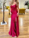 Sheath/Column Sweetheart Satin Prom Dresses With Ruched #UKM020116766