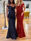 Sheath/Column Off-the-shoulder Velvet Sequins Floor-length Prom Dresses #UKM020116767