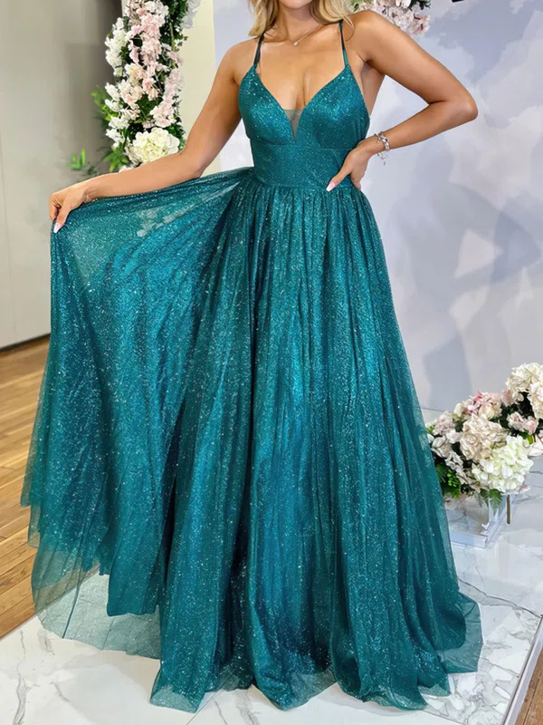 Ball Gown V-neck Tulle Prom Dresses With Ruched #UKM020116778
