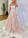 Ball Gown Scoop Neck Tulle Sweep Train Appliques Lace Prom Dresses #UKM020116792