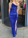 Sheath/Column One Shoulder Sparkly Velvet Sequin Prom Dresses #UKM020116795