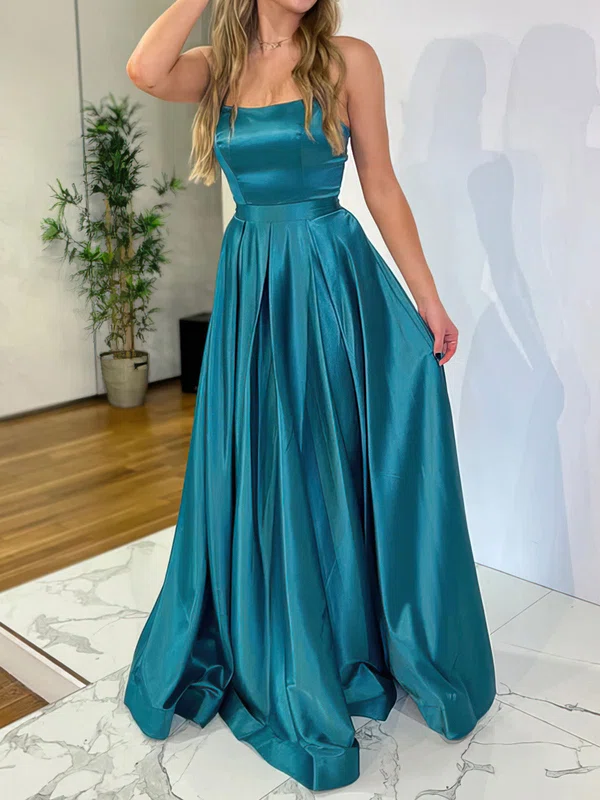 A-line Satin Floor-length Strapless Prom Dresses #UKM020116806