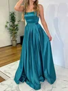 A-line Satin Floor-length Strapless Prom Dresses #UKM020116806