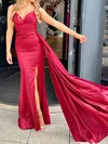 Sheath/Column V-neck Satin Corset Prom Dresses With Ruched #UKM020116810