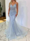 Mermaid V-neck Tulle Corset Prom Dresses With Beading #UKM020116822