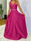 Ball Gown V-neck Satin Prom Dresses With Beading #UKM020116846