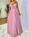 A-line V-neck Floor-length Sparkly Prom Dresses #UKM020116848