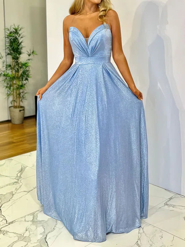 A-line V-neck Floor-length Sparkly Prom Dresses #UKM020116849