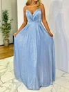 A-line V-neck Floor-length Sparkly Prom Dresses #UKM020116849