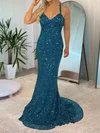 Mermaid V-neck Sparkly Sequin Prom Dresses #UKM020116864