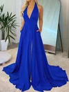 Ball Gown Halter Backless Satin Prom Dresses With Ruched #UKM020116866