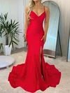 Red Mermaid V-neck Jersey Cut Out Prom Dresses #UKM020116872