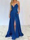 A-line V-neck Glitter Prom Dresses With Ruched #UKM020116880