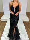 Sheath/Column V-neck Tulle 3D Floral Prom Dresses With Beading #UKM020116881