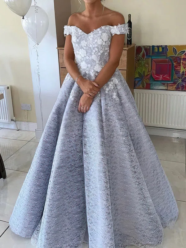 Ball Gown Off-the-shoulder Satin Prom Dresses With Appliques #UKM020116883