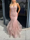 Trumpet/Mermaid Sweetheart Tulle Floor-length Appliques Lace Prom Dresses #UKM020116884