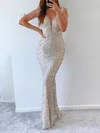 Sheath/Column V-neck Floor-length Evening Dresses With Beading PT020116931