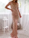Sheath/Column V-neck Sweep Train Evening Dresses With Beading PT020116933