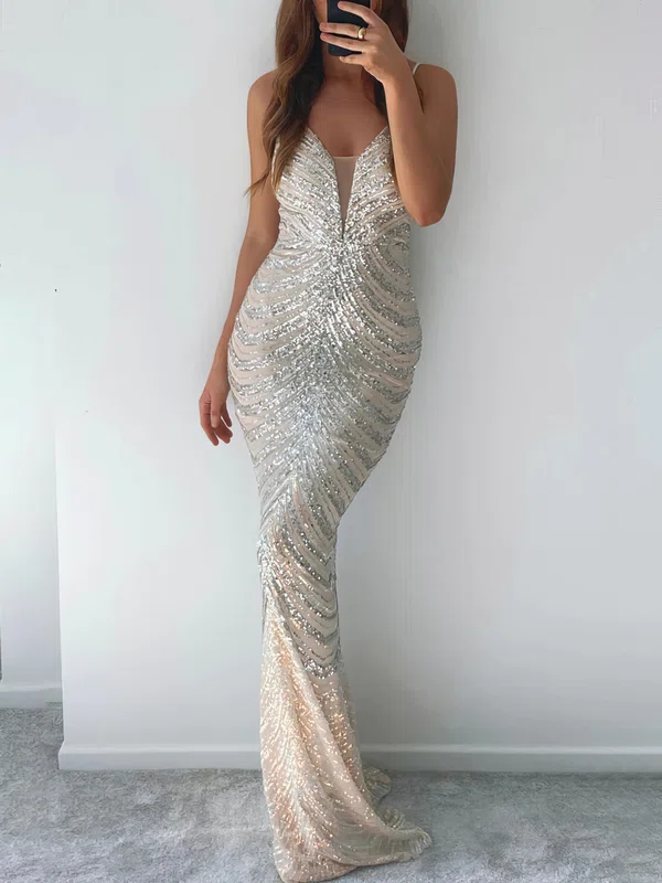 Sheath/Column V-neck Floor-length Evening Dresses PT020116935