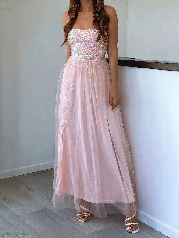 A-line Cowl Neck Tulle Velvet Sequin Ankle-length Evening Dresses PT020116944