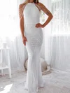 Sheath/Column High Neck Floor-length Evening Dresses With Beading PT020116949