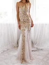 Sheath/Column One Shoulder Tulle Floor-length Evening Dresses PT020116951