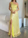 A-line One Shoulder Sweep Train Evening Dresses With Split Front PT020116960