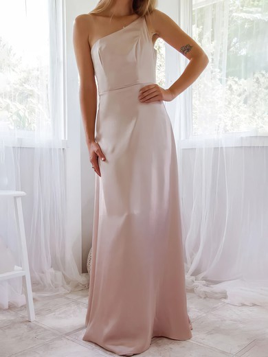 A-line One Shoulder Satin Floor-length Bridesmaid Dress #UKM010020116970