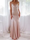 Sheath/Column V-neck Satin Floor-length Bridesmaid Dress #UKM010020116971