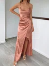 Sheath/Column Cowl Neck Silk-like Satin Floor-length Ruffles Prom Dresses #UKM020116999