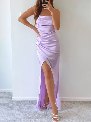 Lilac Ruched Satin Maxi Dress GT020117011