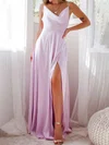 A-line Cowl Neck Silk-like Satin Floor-length Prom Dresses With Split Front #UKM020117014