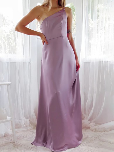 A-line One Shoulder Silk-like Satin Floor-length Bridesmaid Dress #UKM010020117015