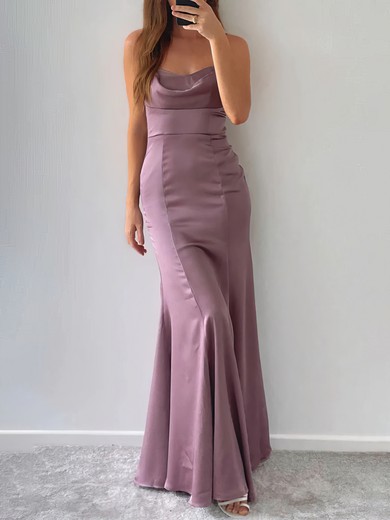 Sheath/Column Cowl Neck Silk-like Satin Floor-length Bridesmaid Dress #UKM010020117016