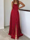 A-line Cowl Neck Silk-like Satin Floor-length Split Front Prom Dresses #UKM020117026