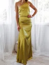 Sheath/Column One Shoulder Satin Floor-length Bridesmaid Dress #UKM010020117054
