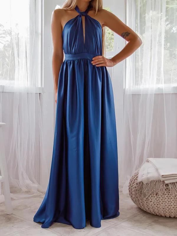 A-line Halter Satin Floor-length Evening Dresses PT020117080