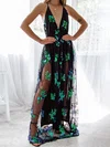 A-line V-neck Tulle Sweep Train Evening Dresses With Sequin PT020117086